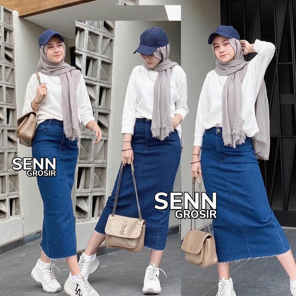 [ROK MODEL TERBARU] (Bisa COD)Rok span unfinished cut | Rok span panjang | Rok jeans | Rok jeans pan