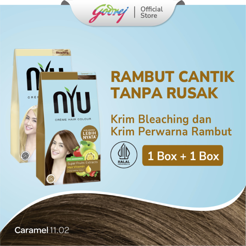 NYU Creme Bleach + Hair Colour Caramel - Bleaching dan Pewarna Rambut