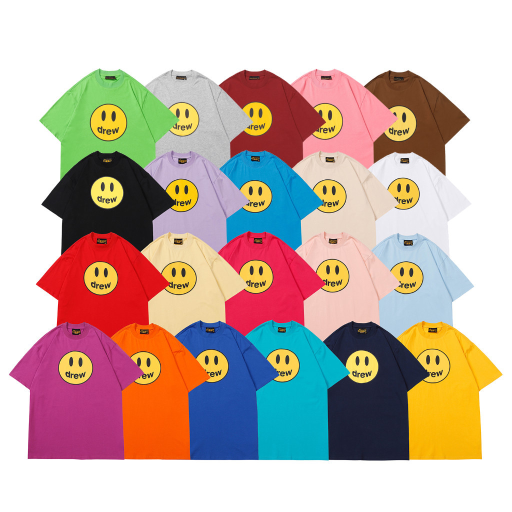 Drew House tshirt Men Women O-Neck Short Sleeve Black pink Yellow purple White Light pink Orange pur