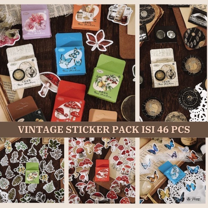 

46 Lembar Sticker Box Scrapbook Vintage Style Aesthetic Stiker DIY Journal