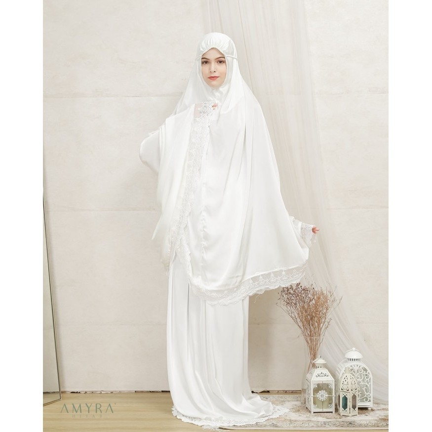 Exclusive Ramadan Luxury Lace Silk Mukena  AA005 - White