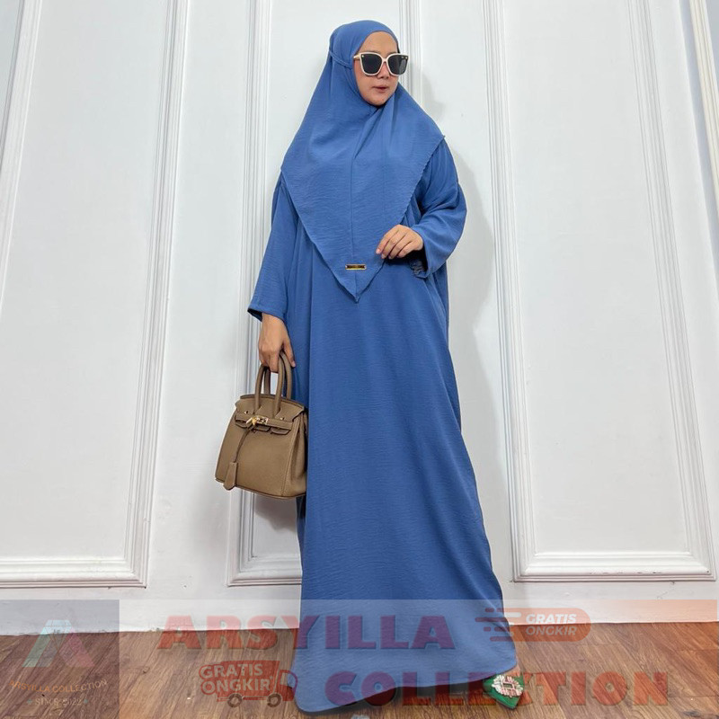 PROMO | Setelan abaya cringkle airflow baju dan khimar jumbo ld 130 pb 135| TERLARIS