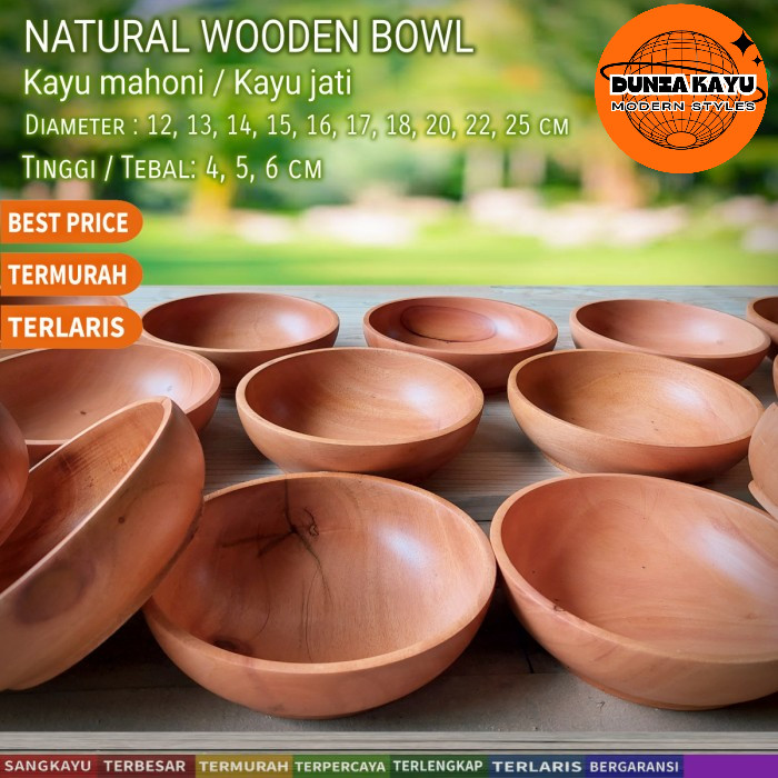 Mangkok kayu besar kecil 12- 25cm mangkok kayu jati cangkir kayu salad