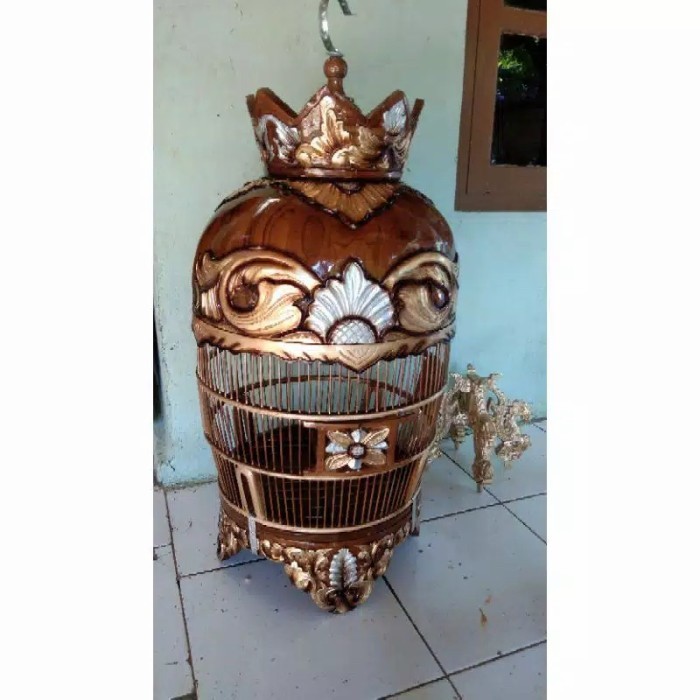 sangkar burung perkutut ukir kayu jati