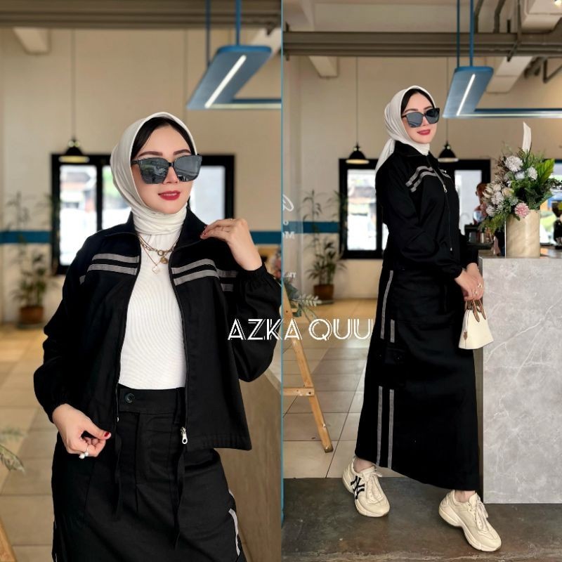 Setelan Rok Bomber Cargo Wanita Kekinian/One Set Rok Cargo By Azka quu/Baju Setelan Wanita Muslim/Se
