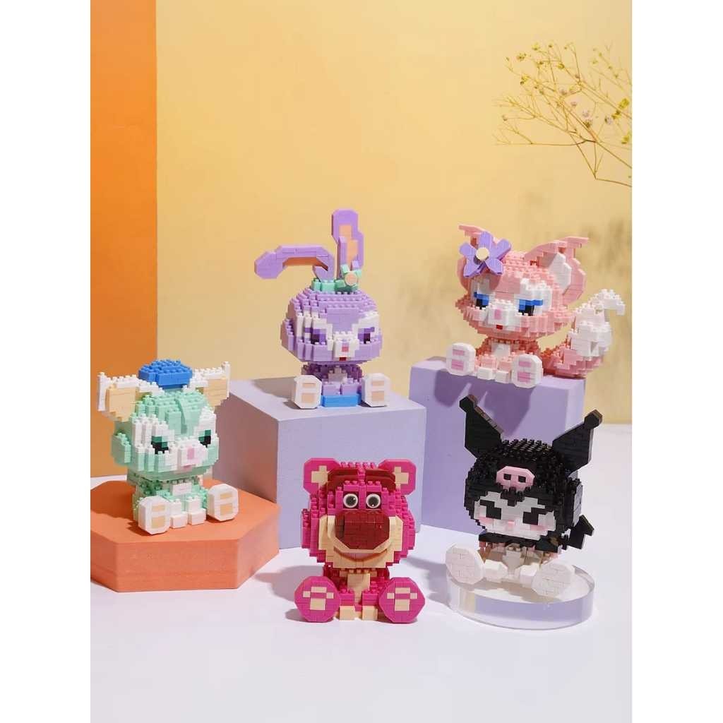 Mainan Lego Balok Susun Kartun Sanrio Kuromi Melody Cinnamoroll Pom Pompurin Lotso 3D Nano Block Puz