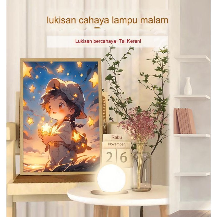 Lukisan Cahaya/Lukisan Sinar Matahari Diy, Lampu Malam Kecil Lukisan Dekorasi Samping Tempat Tidur/K