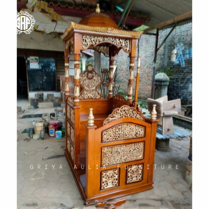 Mimbar masjid besar kaligrafi terbaik kayu jati tpk