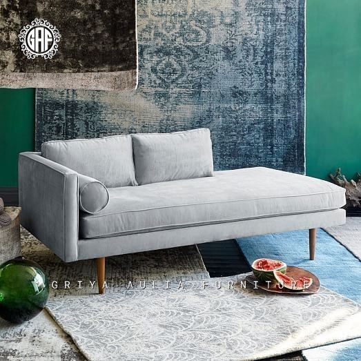 Sofa santai terbaru kain bludru bangku sofa kayu jati