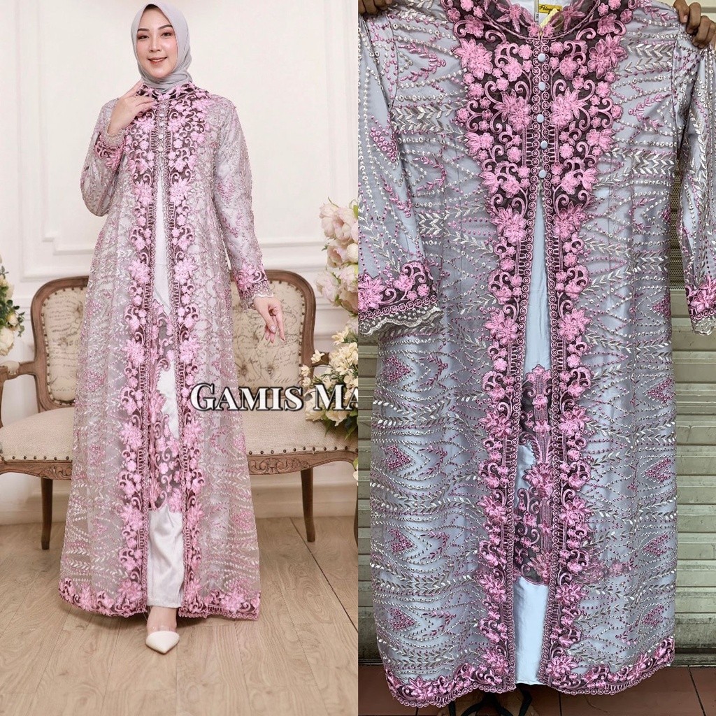 Gamis Marwah Bordir Brand Pelangi Jaya Premium || Gamis Kombinasi 2 Warna || Gamis Wisuda Remaja Mod