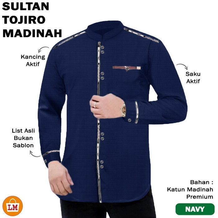 LM 23335 Baju Koko Pria Terbaru 2021 SULTAN TOJIRO TERMURAH TERLARIS - Navy, M