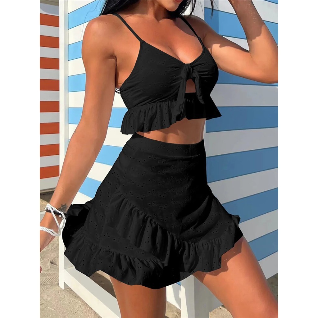 PREORDER New Sexy With Skirt Ruffled Frilled Bikini Women Swimwear Female Swimsuit Three-pieces Biki