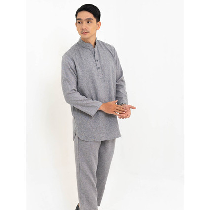 Baju Celana Koko Setelan Hadi Lengan Panjang Set Abu - Abu Polos Distro Pakaian Gamis Muslim Pria