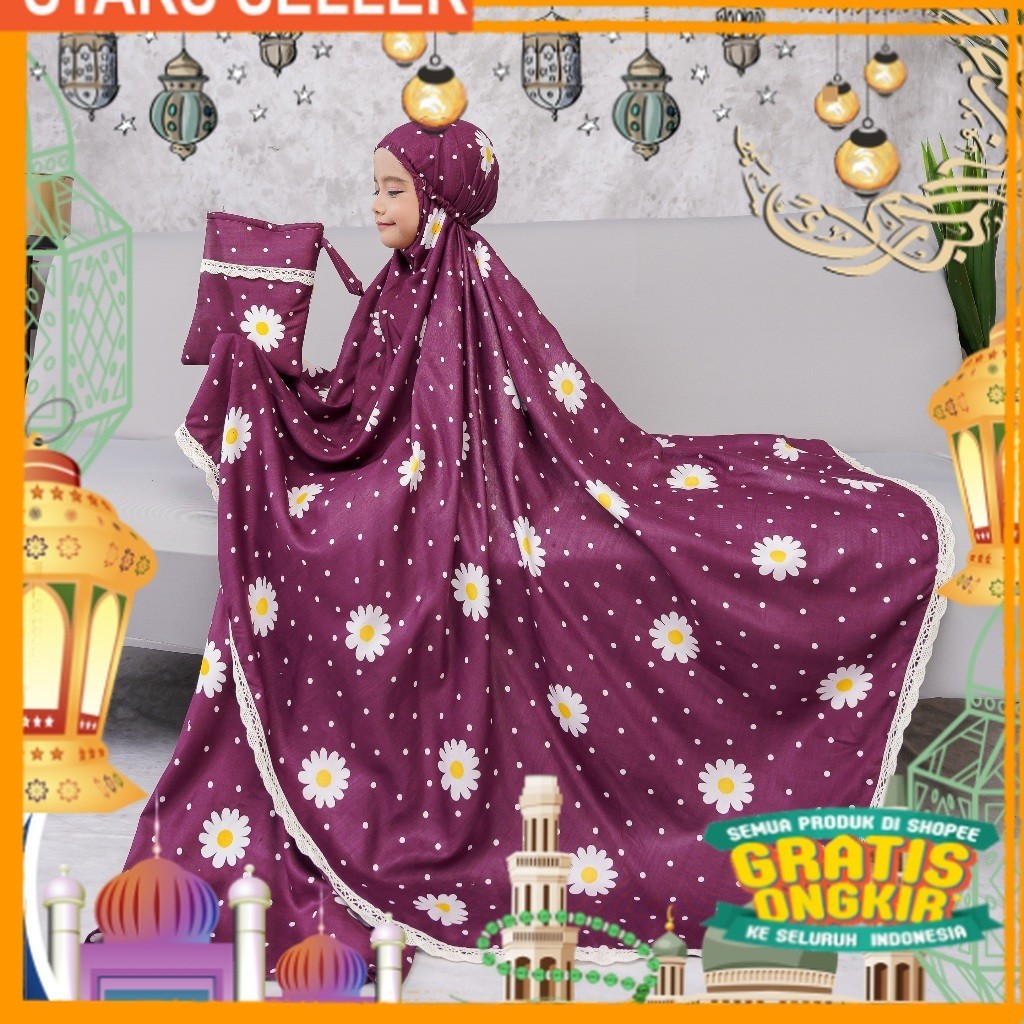 Mukena Anak Umur 6-10 tahun Renda Rayon Bali ARUMI XL arundaya official/ Pink Dusty Fanta Merah muda