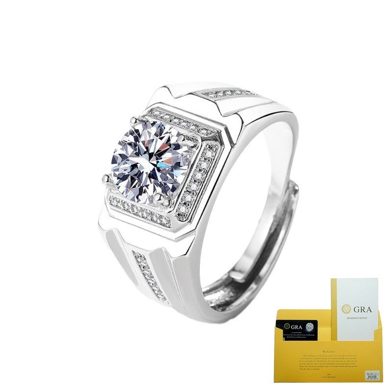 (With Gra Certificate) 2 Karat Cincin Moissanite Pria Bukaan Modis