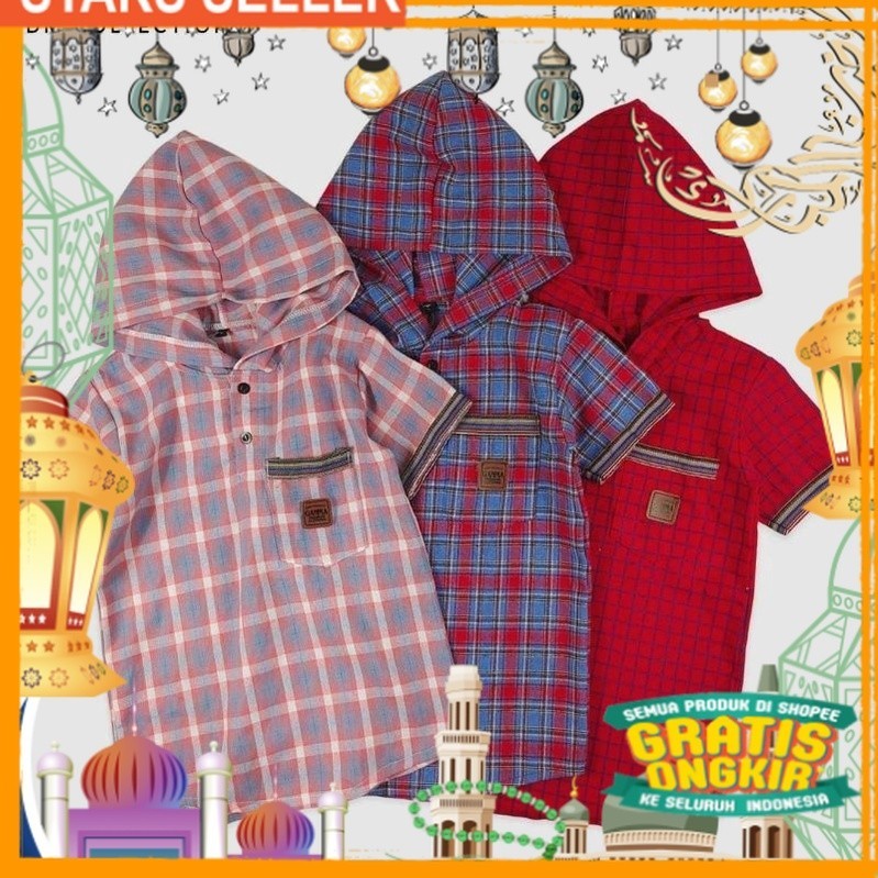 Koko kurta hoodie anak laki laki usia 2-8th | kurta hoodie kotak anak/ Pink Dusty Fanta Merah muda