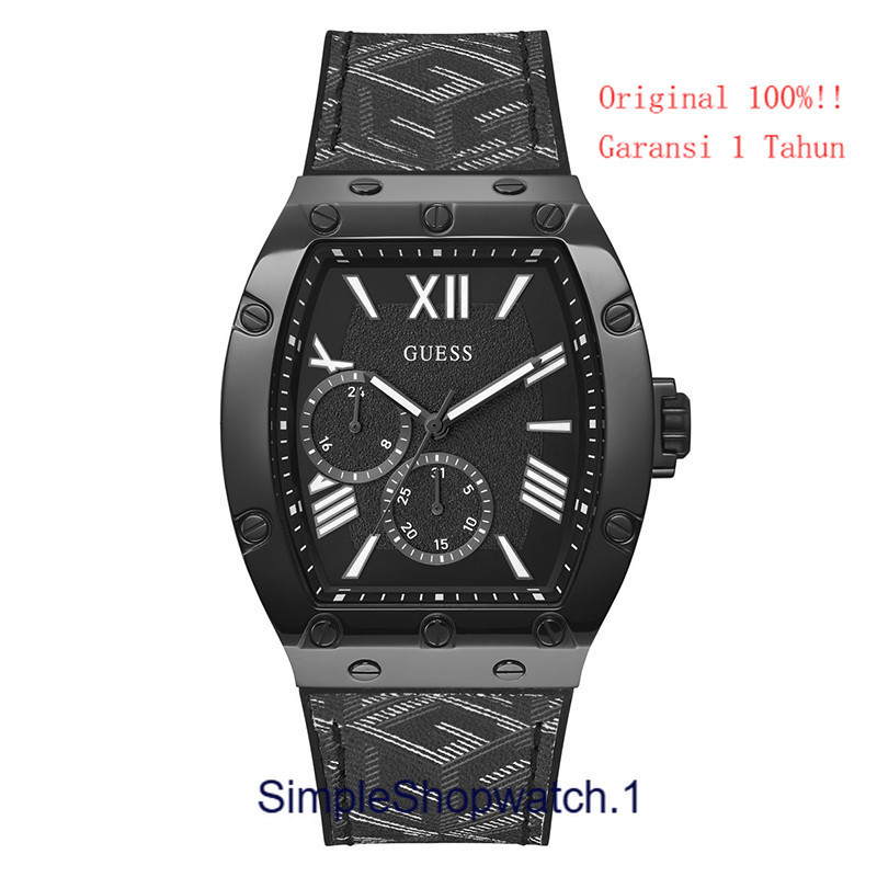 Original 100% GUESS GW0645G2 Jam Tangan Pria  FALCON Rubber Leather Black Garansi Resmi 1 Tahun