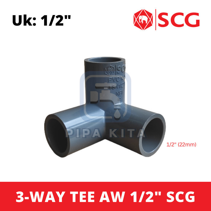 3 Way Tee AW 1/2 Inch SCG PVC Tebal Tee Elbow 3 Sudut 3 Lubang T Siku