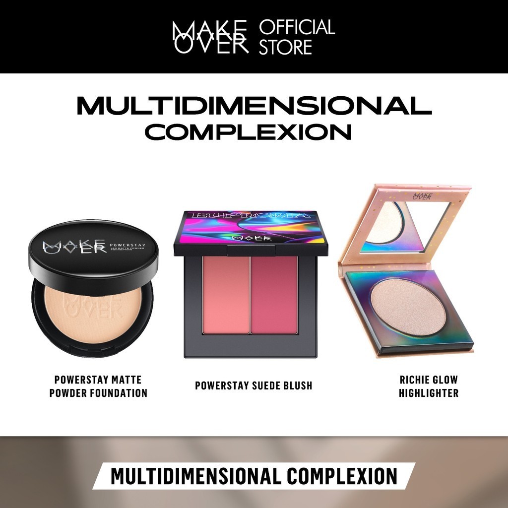Multidimentional Complexion : Matte Powder Foundation, Suede Blush, Riche Glow Highlighter - Make Ov