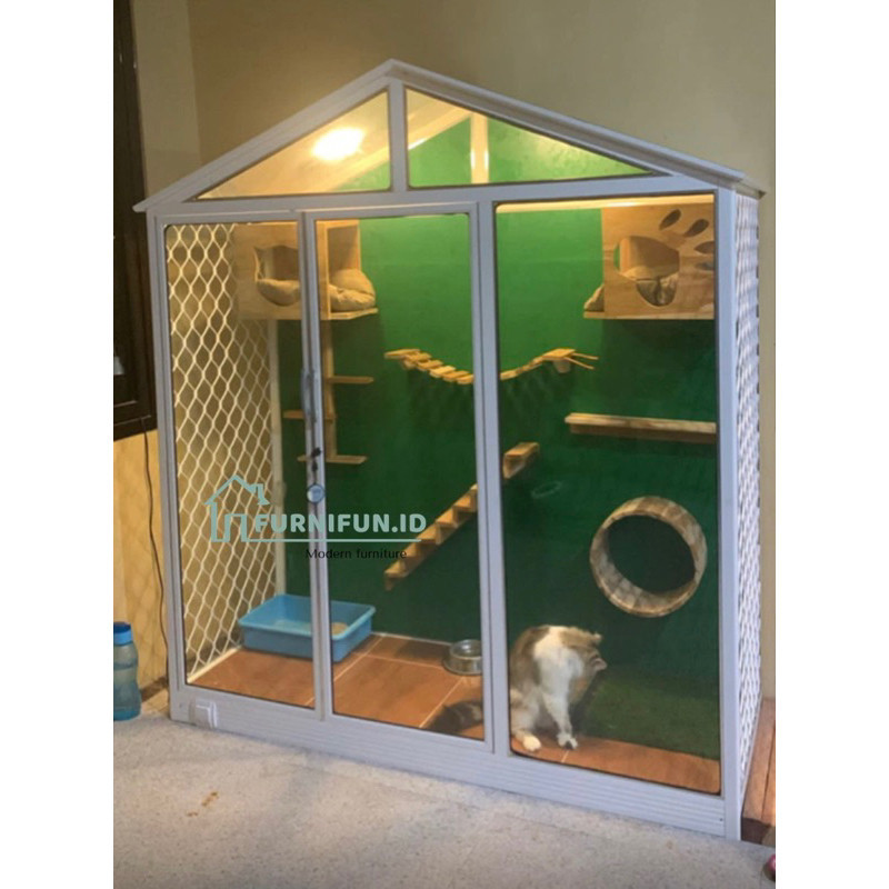 Kandang Kucing Premium / Kandang Kucing Kaca Aluminium