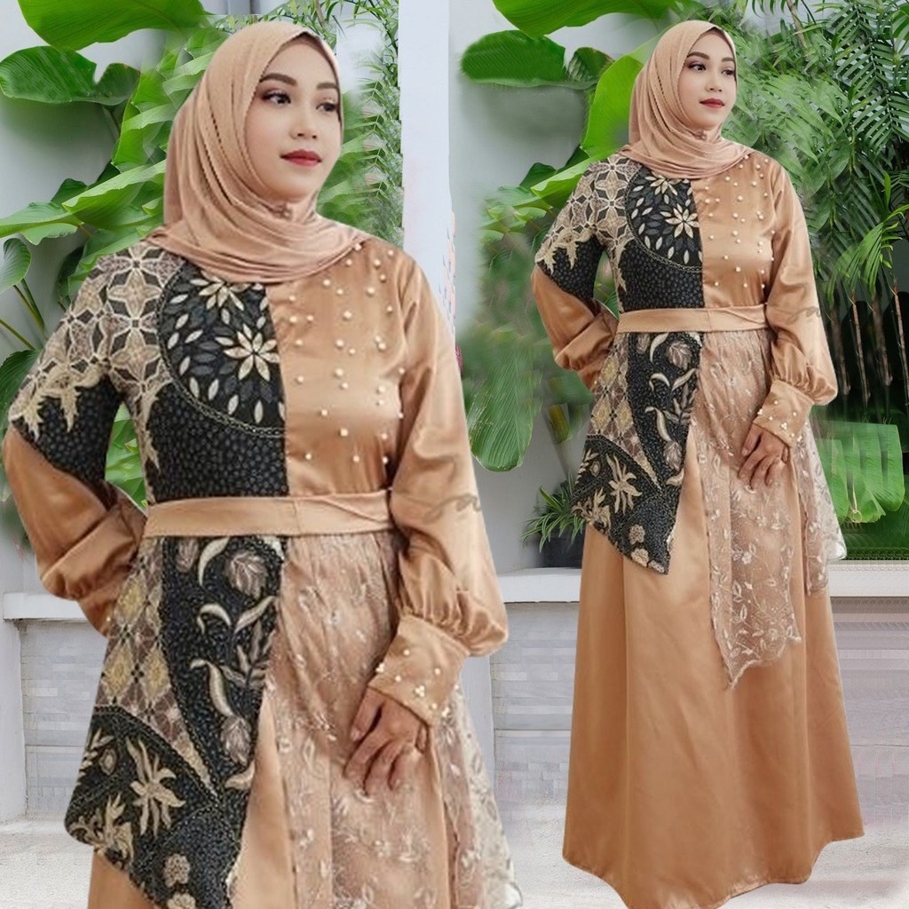 BAJU GAMIS WANITA MUSLIM BAHAN PREMIUM KOMBINASI BATIK FOIL DENGAN MODEL KEKINIAN TERBARU DRESS SERA