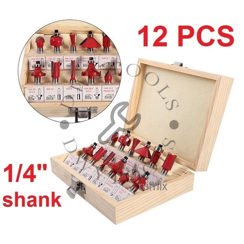 Mata Profil Set 15pc Trimmer Router Bits Set 1/4” Kayu Router Woodworking Shank Trimmer / Mata Profi