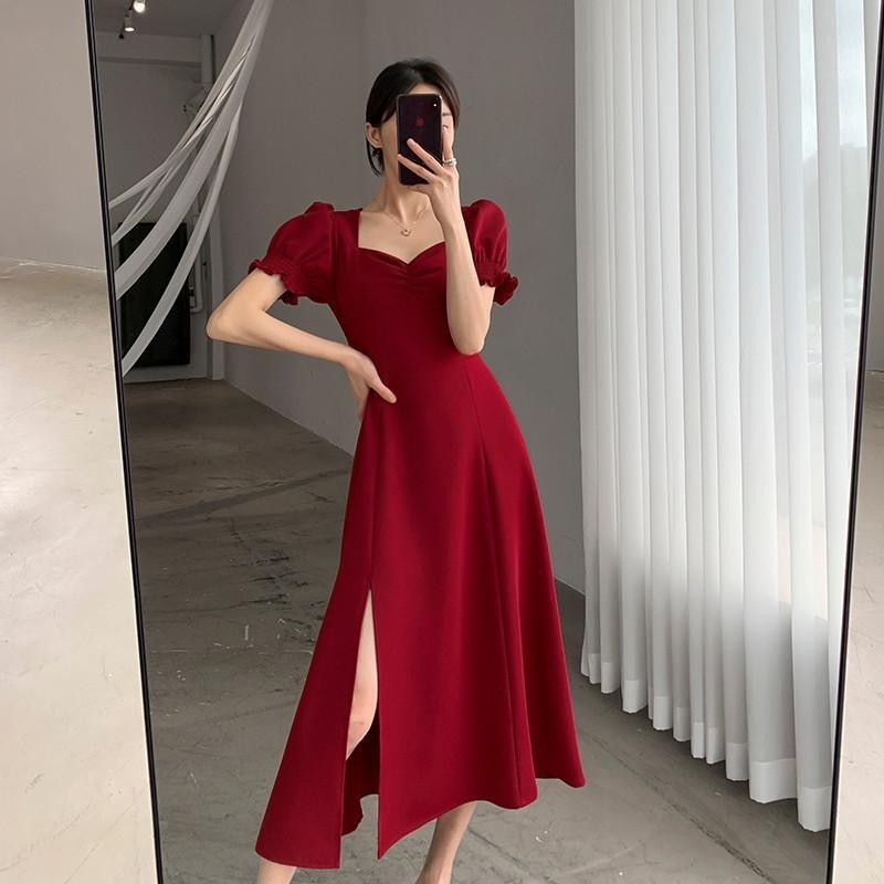 bodycon red dress vintage wanita korean style kekinian jumbo simple elegant black cocktail dress pan