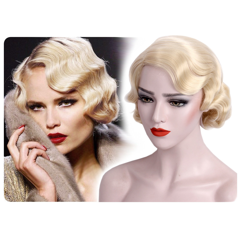 STfantasy 1920s Flapper Ombre pirang wanita kostum Cosplay rambut Wig gelombang jari