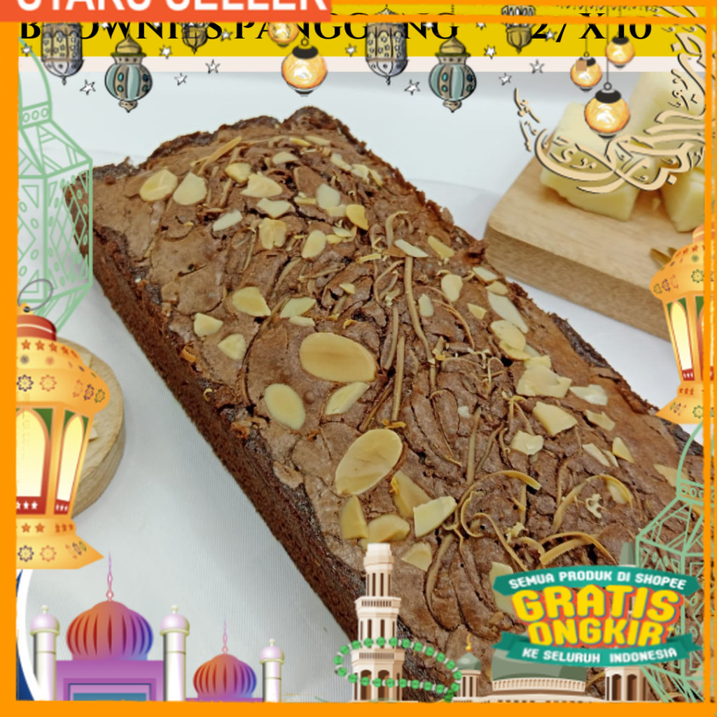 

Brownies Shiny Crust / Brownies Fudgy / Brownies Panggang 27 x10 / Browneis 22 x 10 / Kue Brownis Topping Keju Almond/ King J Snack