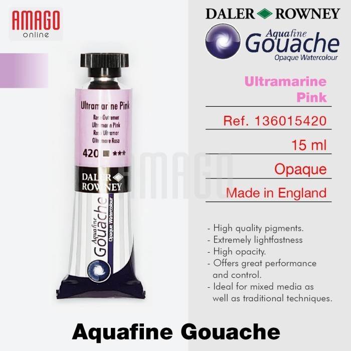 

Cat Air Lukis DALER-ROWNEY Aquafine Gouache Opaque Watercolour 15 ml - Ultramarine Pink - 136015420