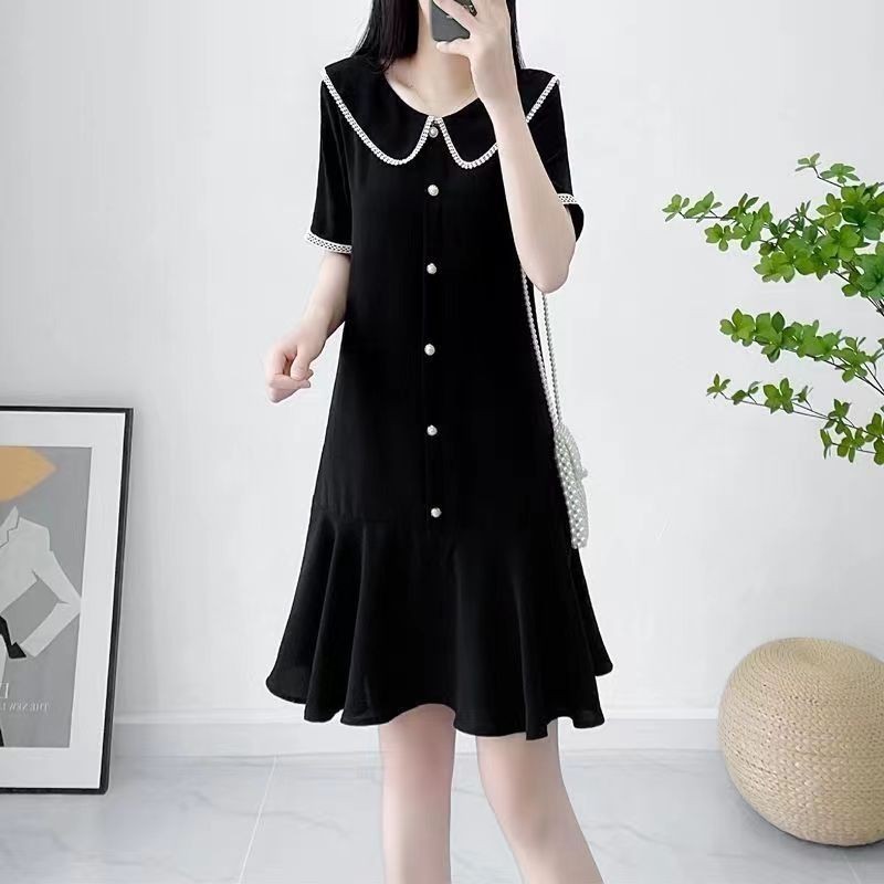 FAN Dress lengan pendek warna hitam berkerah boneka korea/dress hitam