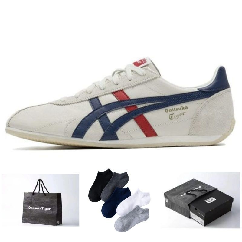Sepatu 0nitsuka Tiger Mexico66 Runspark Cream Navy Red/Free Paperbag dan Kaos Kaki