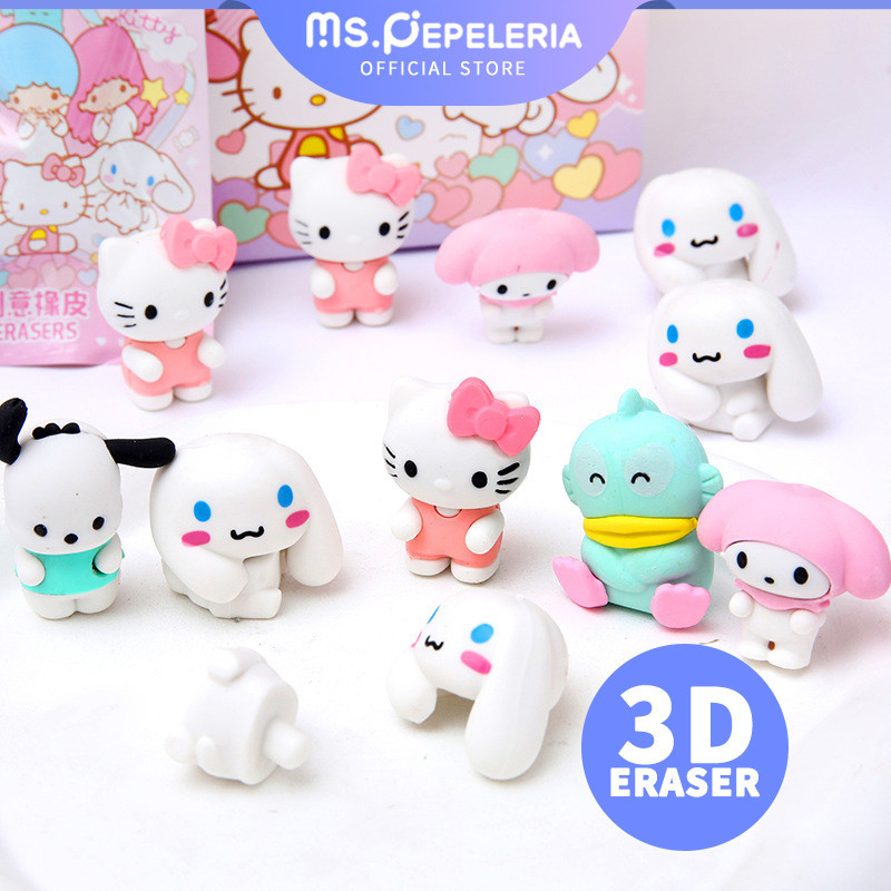 

Eraser/Sanrio Blind Box Eraser Pack Alat Tulis Kuromi Hello Kitty Melody Cinnamon Pom Pom Puri/penghapus 3D-Ms.Pepeleria