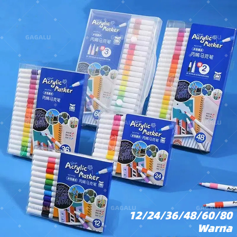 

GAGALU Acrylic Marker Set Spidol Akrilik DIY Painting Spidol Pastel Pulpen Highlight Drawing Warna 12/24/36/48/60/80 Colors