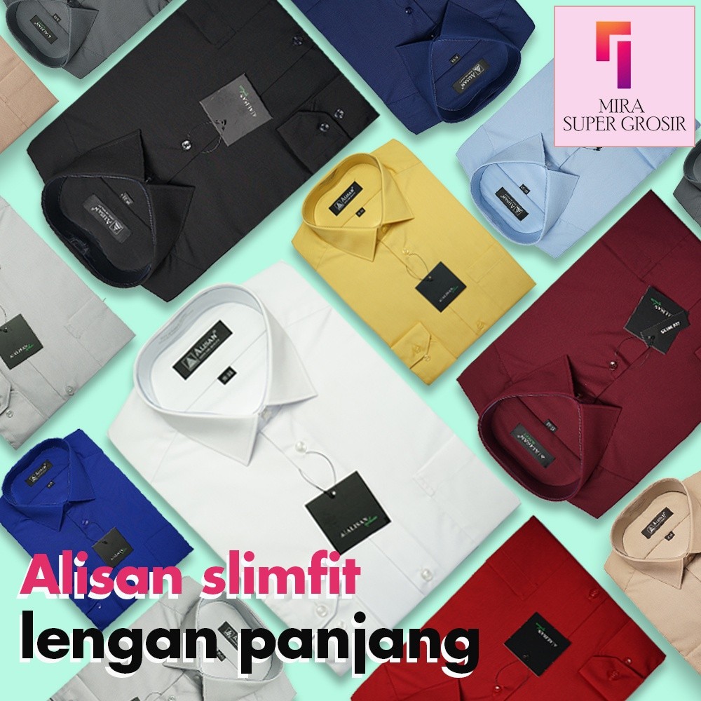 DE43W ALISAN Kemeja Pria SLIM FIT Lengan Panjang Original Polos Baju Atasan Kerja Cowo Alisan Formal