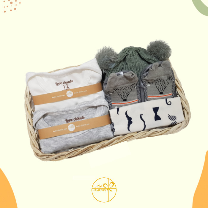 

[New Arrival]Promo!!! Baby Hampers / Kado Lahiran Bayi/Baby Gift/ Paket Baby Happy Keranjang - Abu-abu