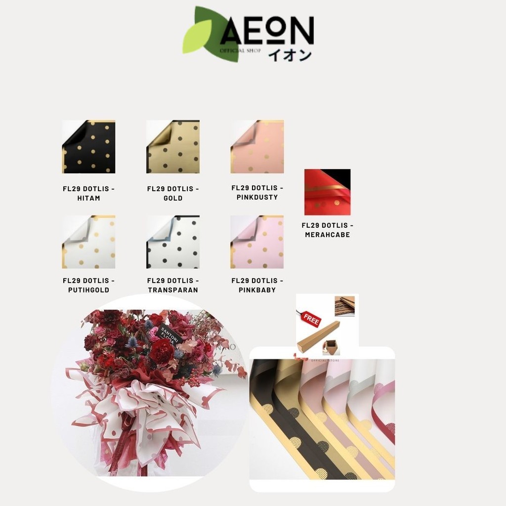 

AEON - (5 LEMBAR) - FL29 DOTLIS Kertas Bunga Paper Buket Motif Polkadot List Transparan Florist Kado Cellophane