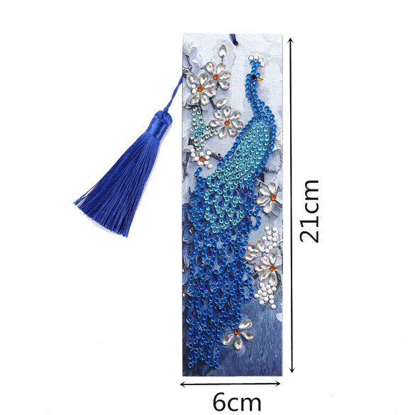 

21x5,5cm Diamond painting sulam 5d leather bookmark mandala #L01 - Blue Peacock