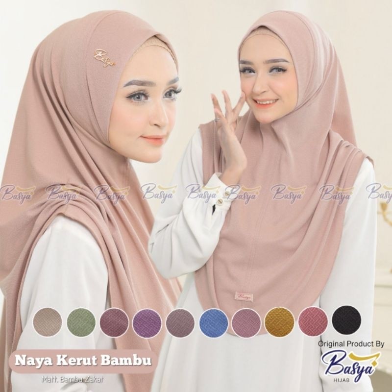 (BASYA) NAYA MALAY KERUT BAMBU•hijab instan malay motif•kerudung bergo soft pet•jilbab instan kerut 