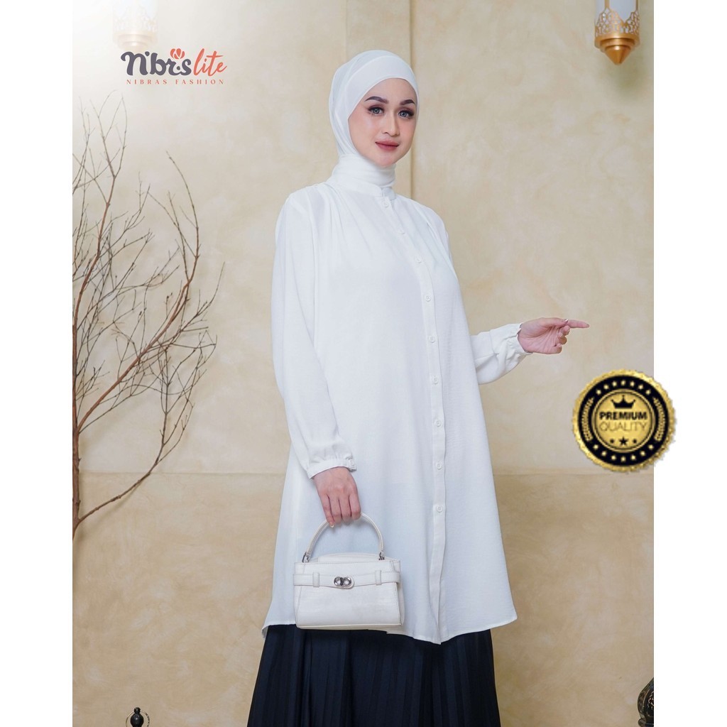 NIBRAS - Atasan Muslimah Wanita Basic TUNIK LITE 001  - Tunik Wanita Terbaru 2024 - Tunik Putih Wani