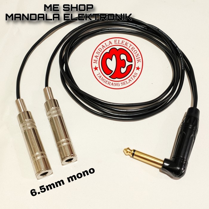 Kabel audio jack akai mono 6.5mm L to dua soket akai mono 6.5mm