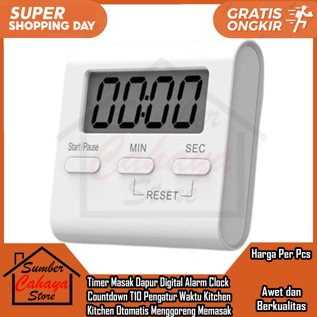 Timer Masak Dapur Digital Alarm Clock Countdown T10 Pengatur Waktu Kitchen Otomatis Menggoreng Memas