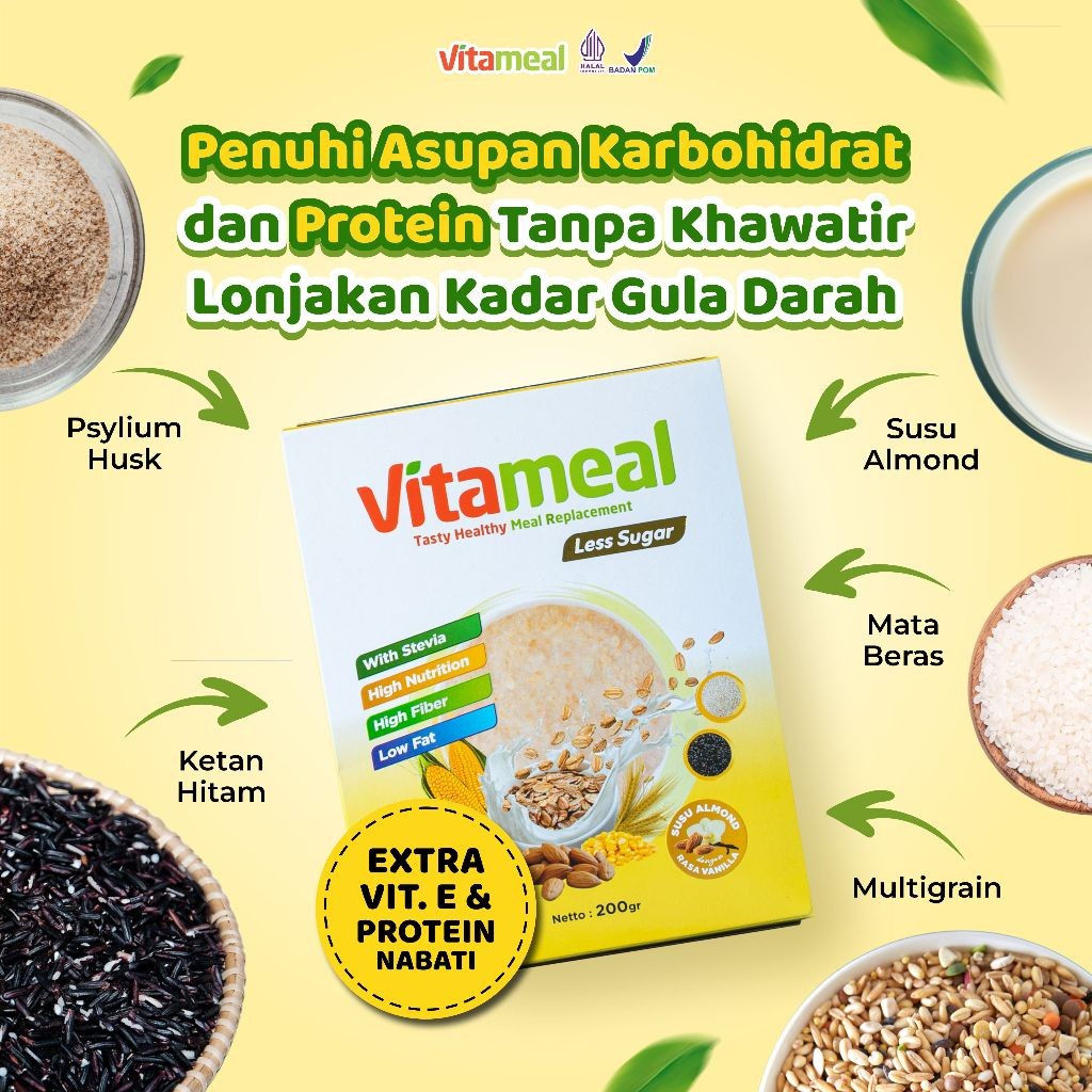 

Vitameal Les Sugar - Paket 2 box Vitameal Les Sugar Lebih Rendah Gula Aman Di Konsumsi Penderita Diabetes Mencegah Diabetes Menjaga Kesehatan Tubuh Menjaga Gula Darah dan Rendah Kalori Aman DI konsumsi Resmi BPOM Gratis Ongkir