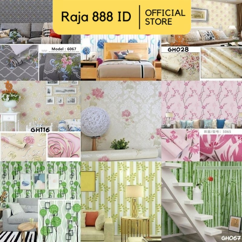 [33 Motif] Wallpaper Sticker Bunga Kembang Blossom Abu Biru Hijau Pohon Bambu Pink Batik Berkualitas