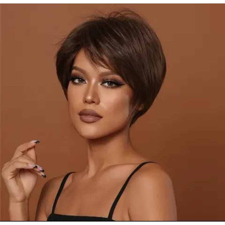 2025 Wig Wanita Wig Coklat Wig Shorty Wig Wanita Pendek Wig Korean Style Wig Pendek Hair Extension V
