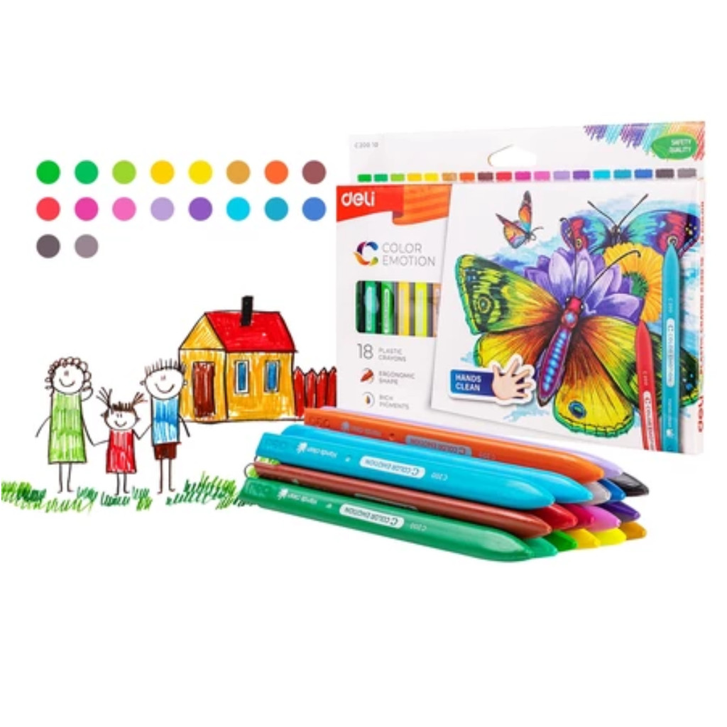 

Deli Krayon Sekolah 18 Warna Cerah Bentuk segitiga ergonomis tidak beracun EC20010