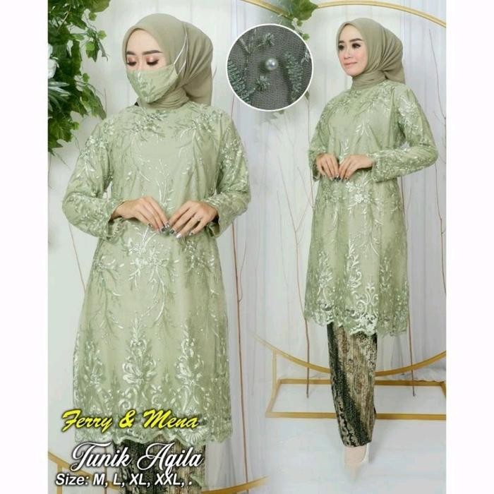 "V.NLN" -  TERLARIS Setelan Kebaya Tunik Tille Bordir Mutiara / Baju Kebaya Wisuda Kondangan Dress K