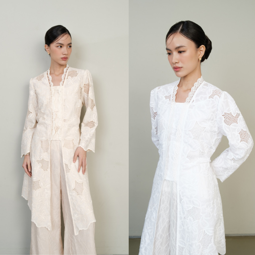 Kebaya Atasan Wanita Outer Brokat Kombinasi Inner Satin Warna Hitam