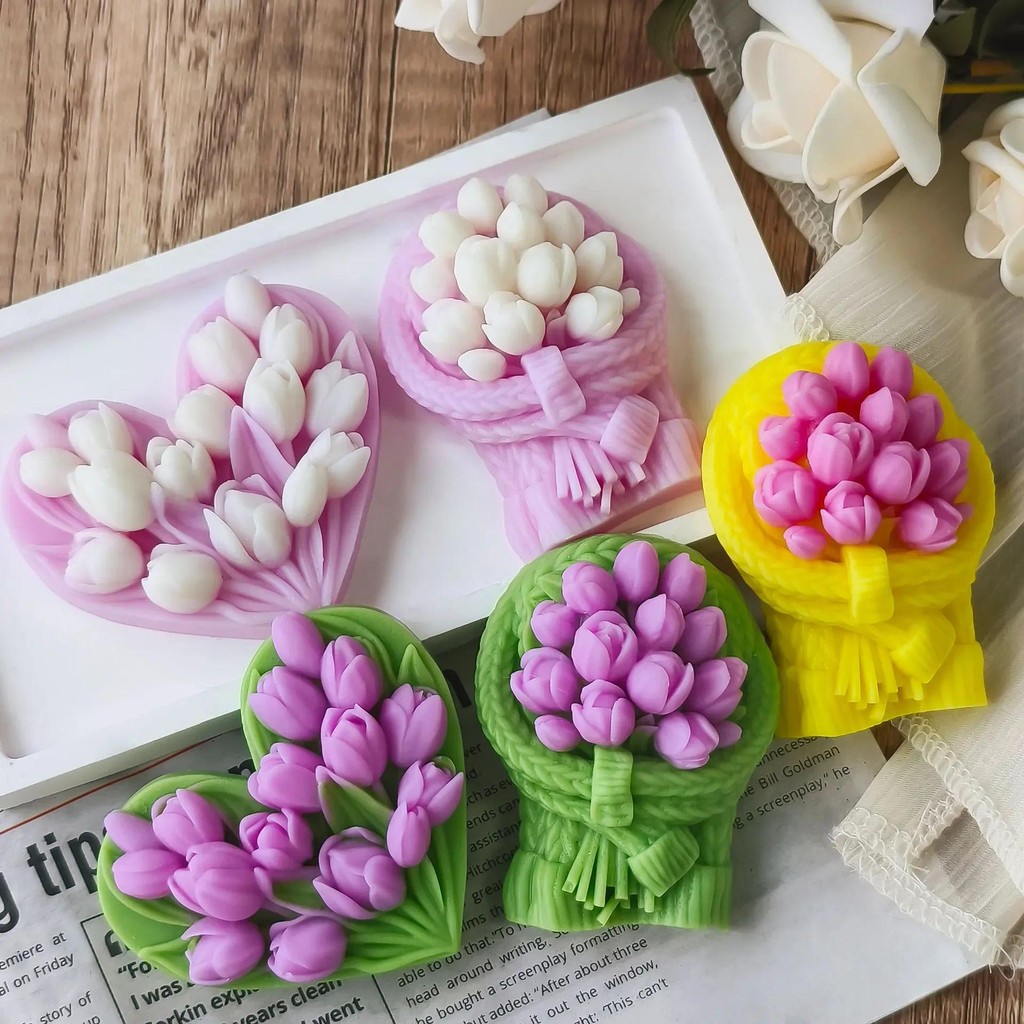 

Tulip Love Flower Mold Handmade Soap Car Aromatherapy Candle Silicone Mold Valentine's Day Gifts DIY Plaster Diffuser Stone