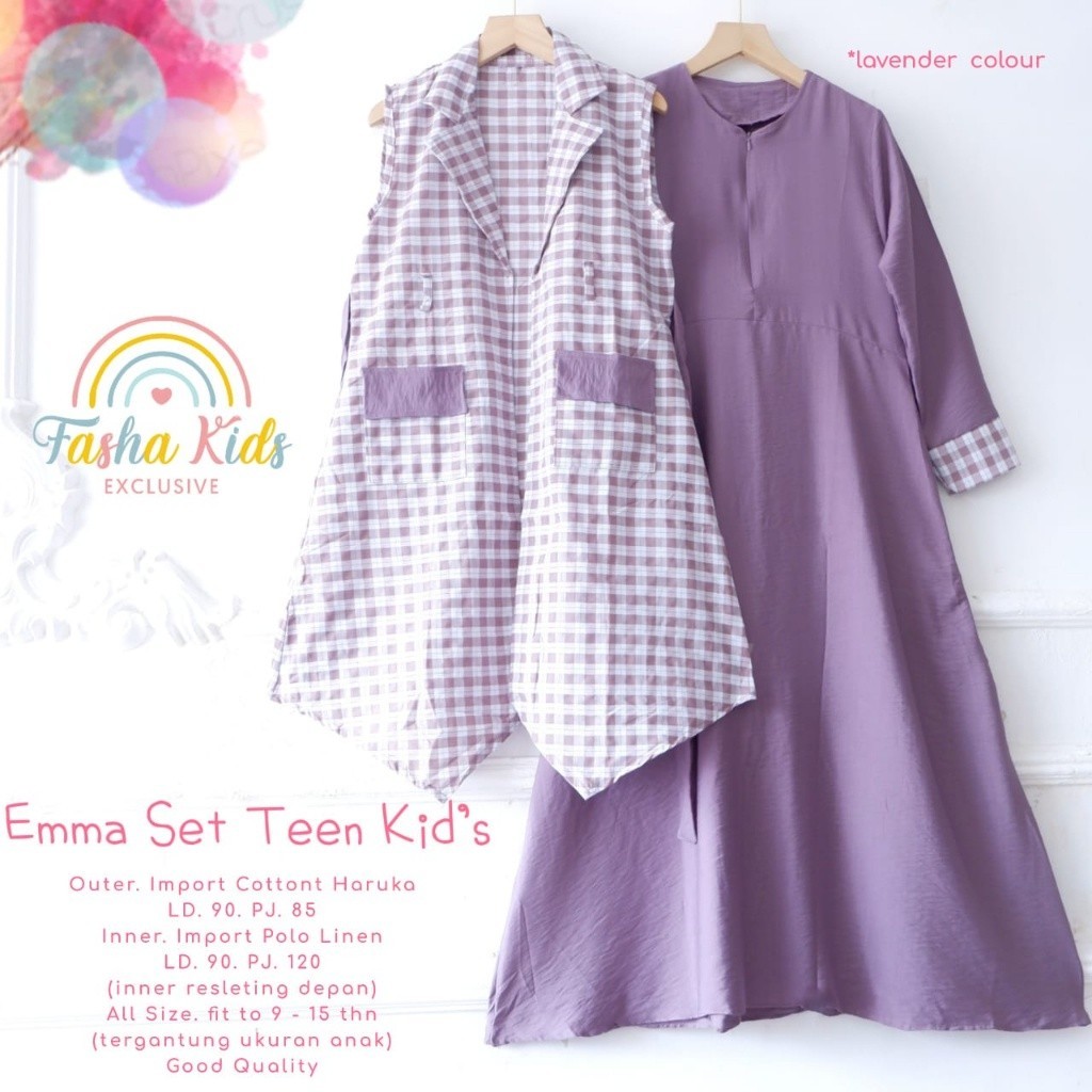 gamis set outer anak perempuan 9-15 tahun andini emma lisa set teen ori fasha kids